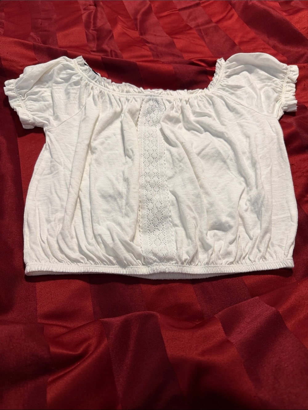 Forever 21 White Off-Shoulder Crochet-Trim Crop Top